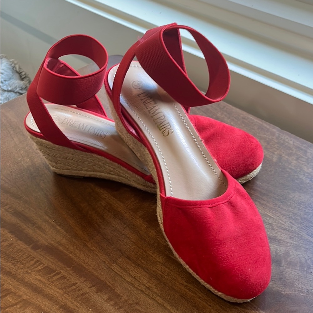 Dream Pairs Red Espadrille Wedges